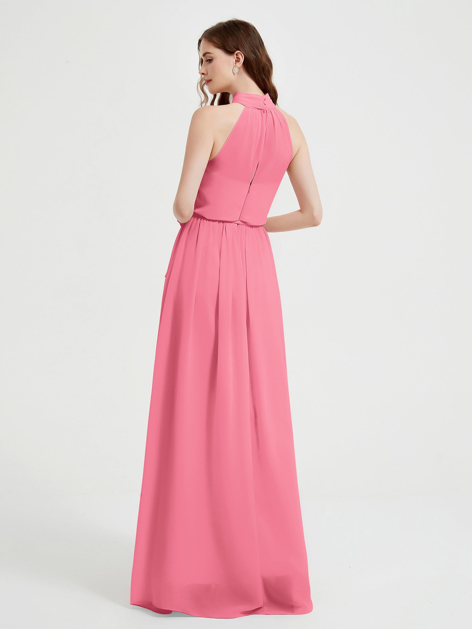 High Neck Full Length Dress with Slit Watermelon